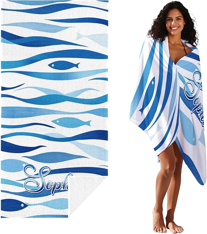 JML Custom Beach Towel with Name, Personalized Microfiber Beach Towel with Name - Image 2