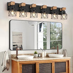 FadimiKoo 6-Light Farmhouse Bathroom Lighting Fixtures, Wood Black Vanity - Image 6