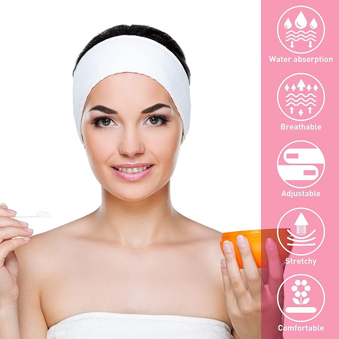 Denfany Spa Headband 3 Pack Ultra Soft Adjustable Face Wash Headband - Image 5