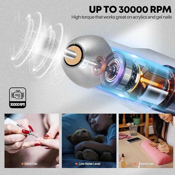Droyek Electric Nail Drill Portable Nail Drill Professional 30000 RPM 13 Salon - Image 3