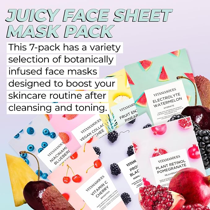 Vitamasques Face Masks Skincare Sheet Kit, Brightening, and Hydrating - Image 2