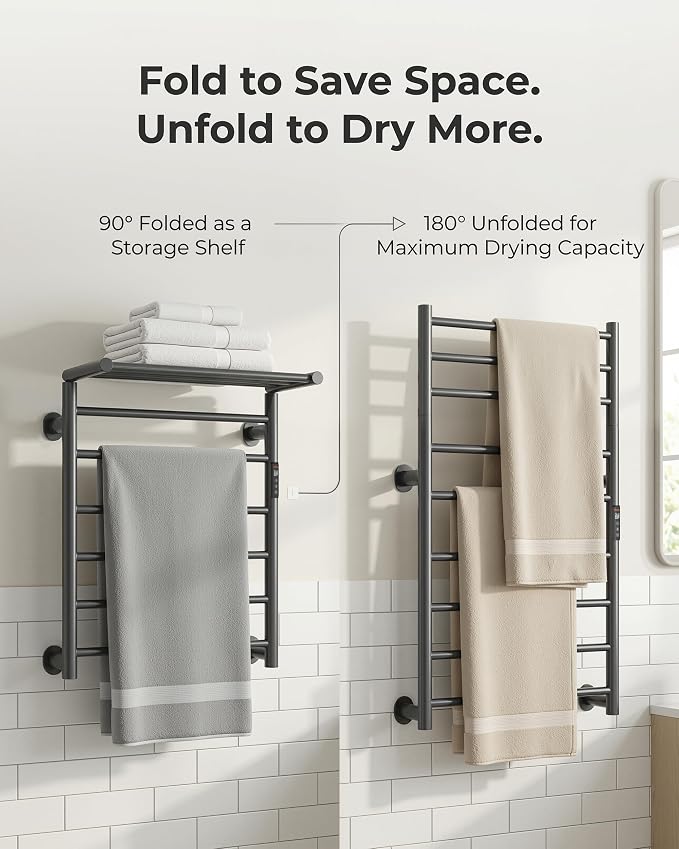 Foldable Heated Towel Rack, Dual-Zone Electric Towel Warmer Rack - Image 3