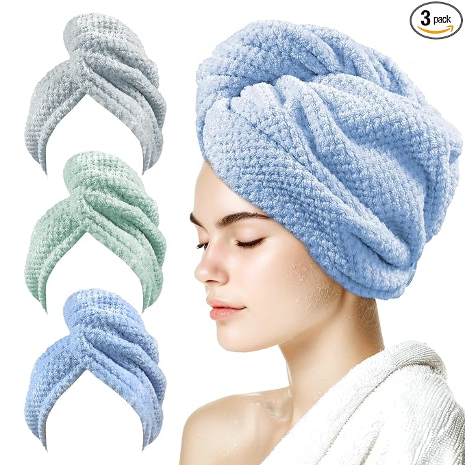 my novel things 3 Pack Microfiber Hair Towel Wrap by mynovelthings