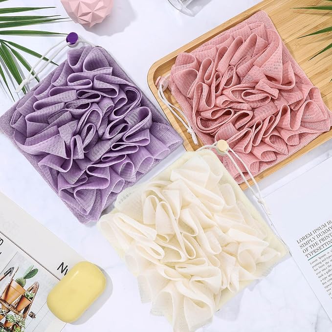 3 Pcs Washcloth Loofah Combo, 2 in 1 Bath Loofah Sponge - Image 4