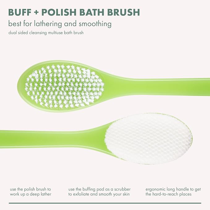 EcoTools Buff + Polish Bath Brush, Long Handle to Cleanse & Exfoliate Back & - Image 2