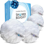 SHOWER BOUQUET Loofah Soft-White-Cloud XL Bath-Sponge 4-Pack // Extra Large 75g by ShowerBouquet%C2%AE