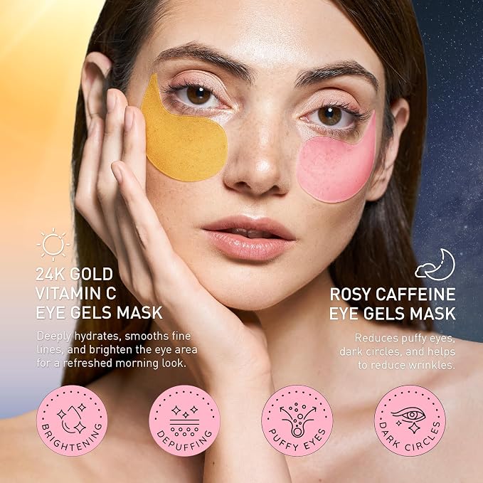 Under Eye Patches Kit: 120 Pcs Rosy Caffeine & 24K Gold Gel Eye Mask - Image 2