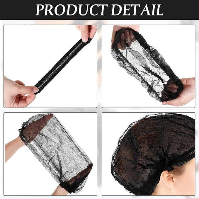 100 Pcs Disposable Nonwoven Bouffant Caps 21 Inch Hair Net Elastic Cap Hair - Image 3