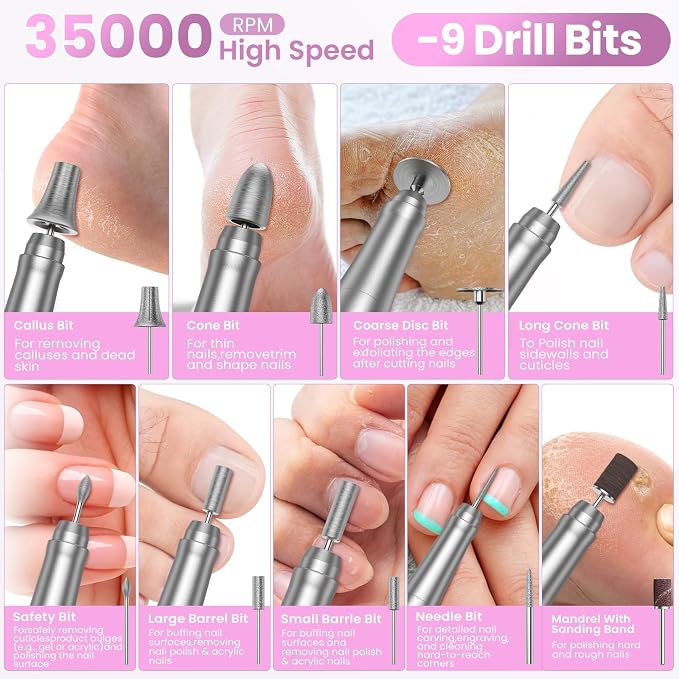 Cordless Nail Drill 35000RPM, Portable Electric Nail File - Image 5