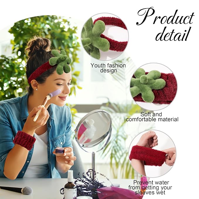 Ivyu Spa Skincare Headbands& Wristband Set，Cute Strawberry Makeup Headband - Image 7