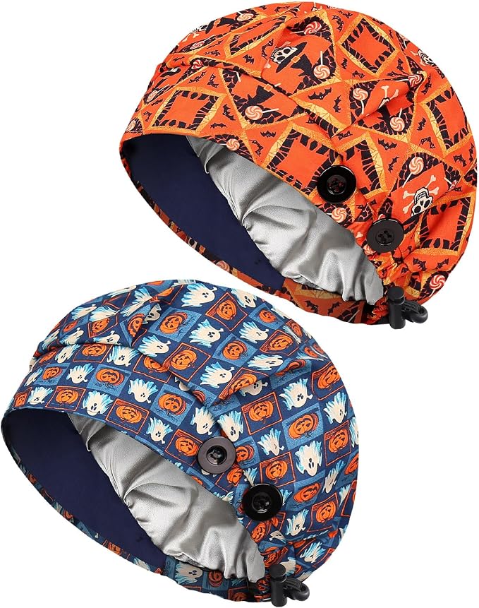 2 Pack Satin Lined Bouffant Scrub Caps by Yuest