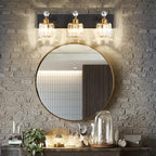 PRESDE Crystal 3 Light Bathroom Vanity Lights Black and Gold Bathroom Lights - Image 2