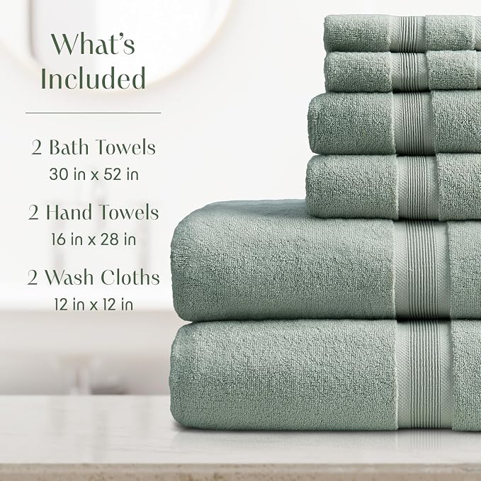 Springtree Home Luxury Bamboo Rayon Bath Towel Set 6 Piece Set | 35% Bamboo - Image 2