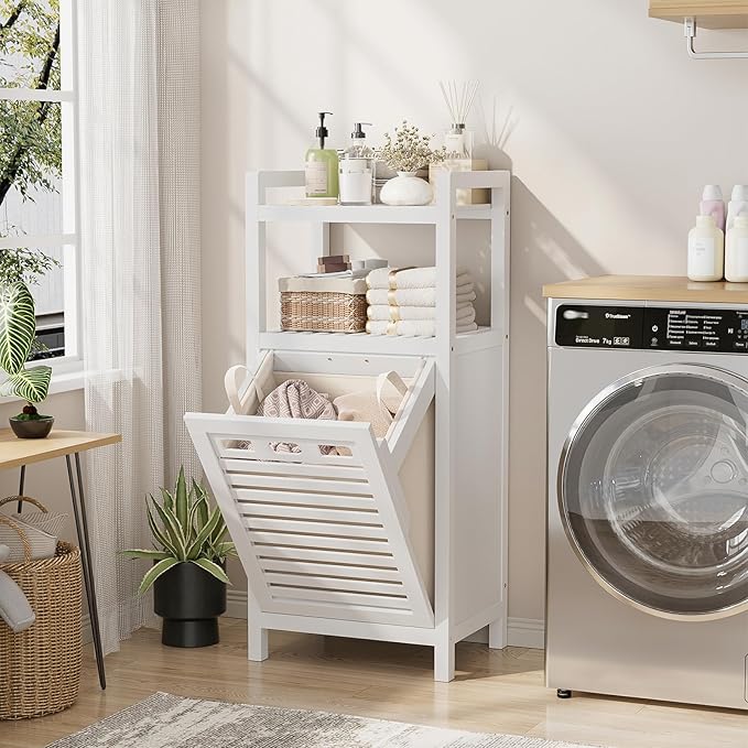 Homykic Tilt Out Laundry Hamper, 10 Gal Bamboo Laundry Storage Cabinet - Image 4