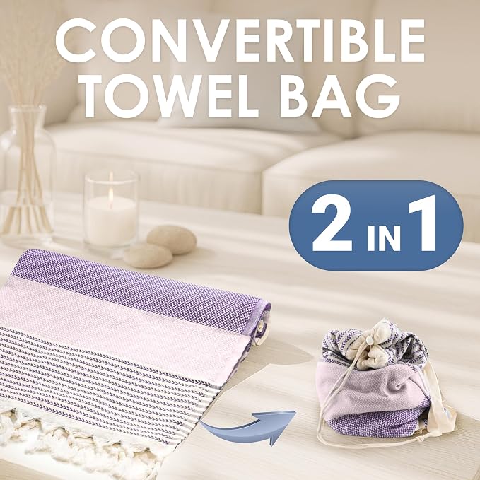 ATANI Turkish Beach Towel, Converts to a Bag, Oversized 100% Cotton Bath Towels - Image 2