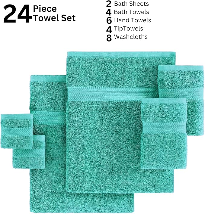 LANE LINEN 24 PCs 100% Cotton Bath Towels Set - Image 5