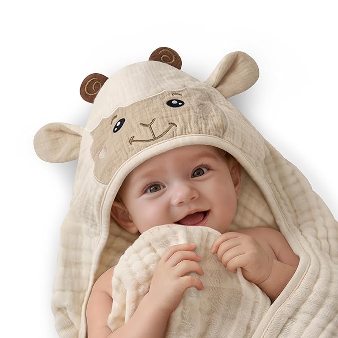 Blissful Diary Muslin Baby Hooded Towel 1 Pack, Soft & Absorbent Bath Towel by ForEveryBabysBetterLife