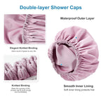 Shower Cap for Women, Double Layer Waterproof Bath Cap, Reusable Hair Protector - Image 6