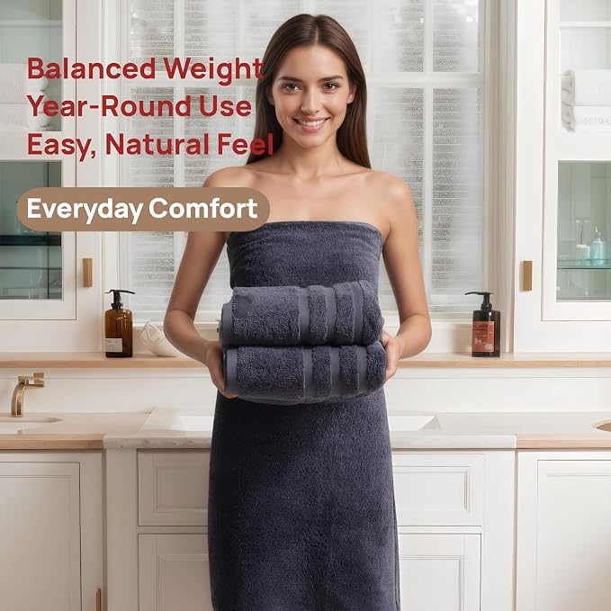 Bath Towels 2 Pack, 30 x 60 Inches, Large 100% Cotton Towels, Comfortable - Image 5