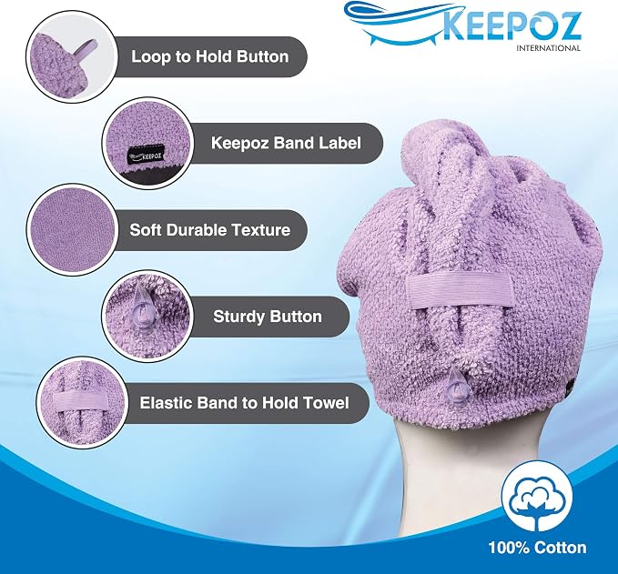 KEEPOZ Hair Towel Wrap Quick Dry 100% Cotton Super Absorbent Turban Head Wrap - Image 8