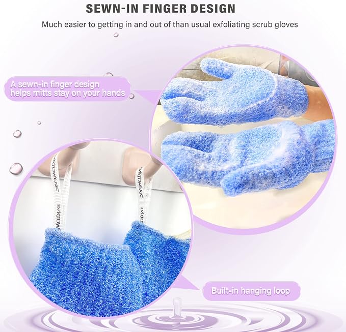 Evridwear Shower Exfoliating Mitts, Deep Cleanse Bathing Scrub Gloves Self Tan - Image 3