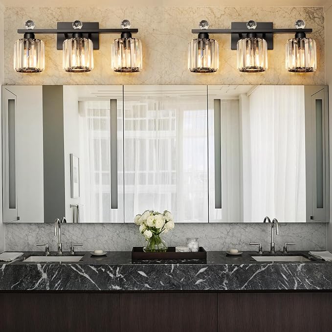 3-Light Black Modern K9 Crystal Vanity Lights - Image 7