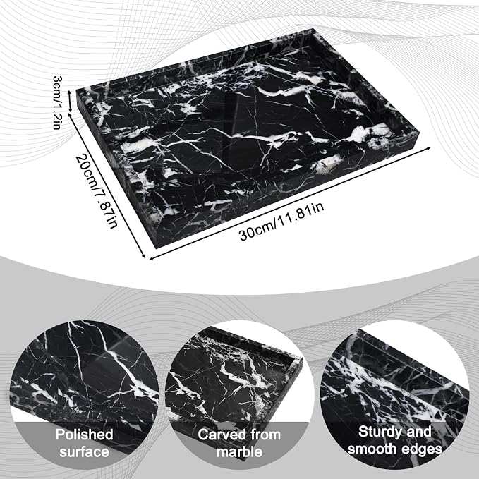 Pure Natural Marble Tray for Bathroom, Sink. Cosmetics, toiletries, etc. can be - Image 2