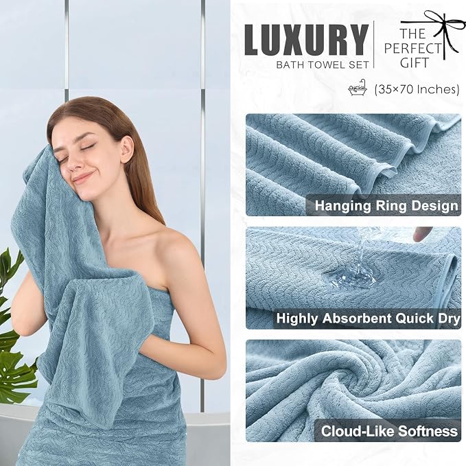8 Piece Bath Towel Set |2 Oversized Large Bath Sheet, 2 Hand Towels, 4 - Image 3