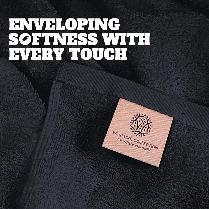 White Classic Black Bath Towels 27x54 Inch, Cotton Towel Set - Image 3