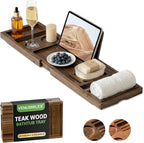 Venusmiles Teak Bathtub Tray Caddy, Foldable Bath Tray by Venusmiles