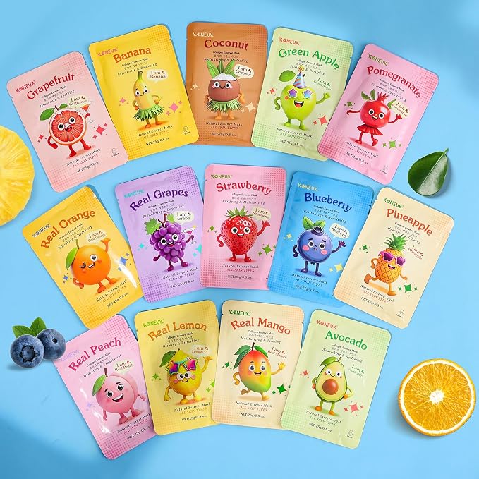 KONEUK 28 Pack Fruit Face Masks Skincare - Image 7