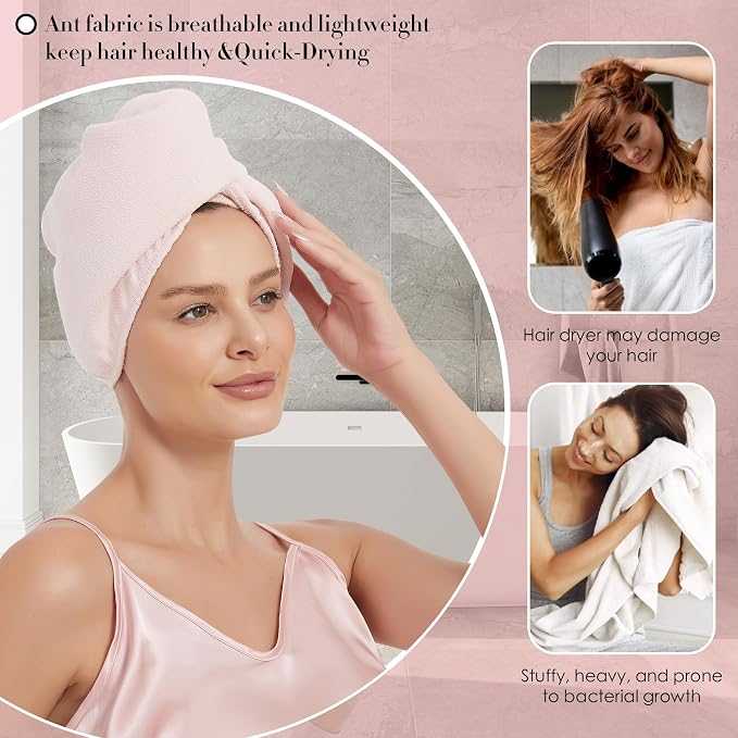 Hair Towel Wrap 2 Pack for Women, Super Absorbent Ant Cloth Fabric Hair Drying - Image 5