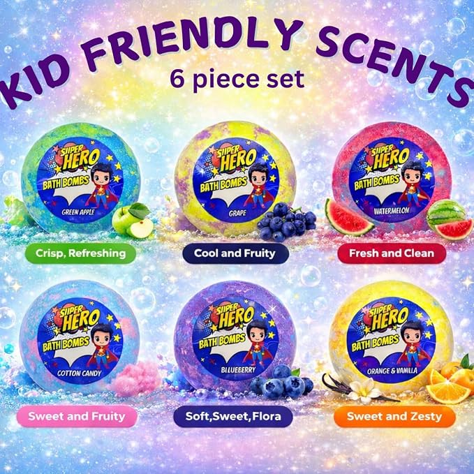 EvolutionUSA 6 Purple Epic Superhero Bath Bombs - Image 2