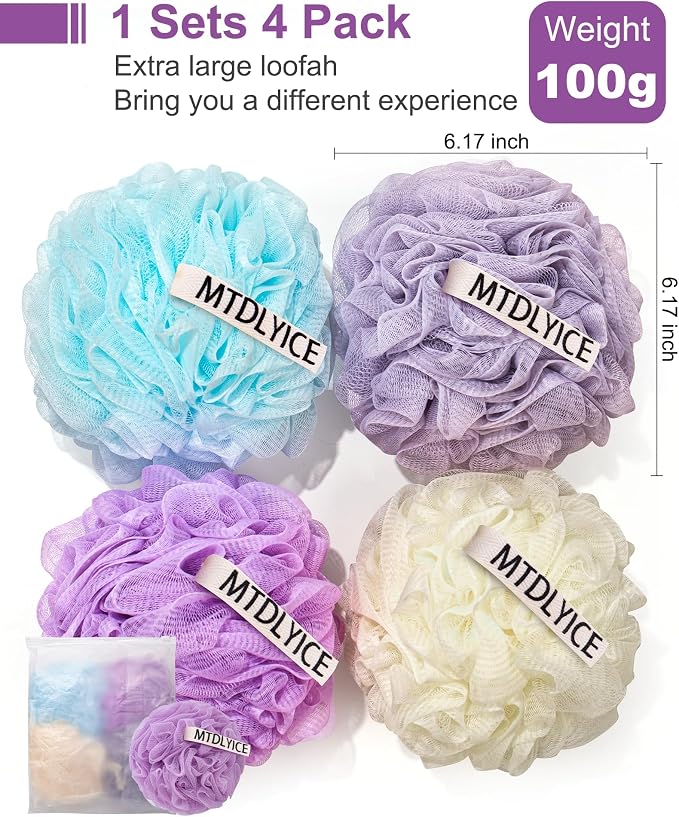 MTDLYICE Loofah Sponge, XXL Large Loofah 100g 4 Pack, Bath Sponge Soft Mesh - Image 3