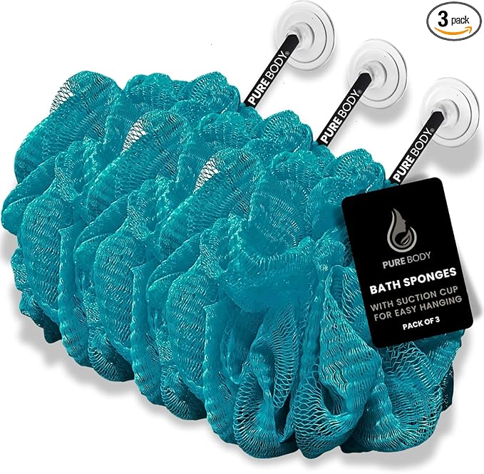 Large Bath Sponge Pack of 3 – Gentle Exfoliation Loofahs by PureBody
