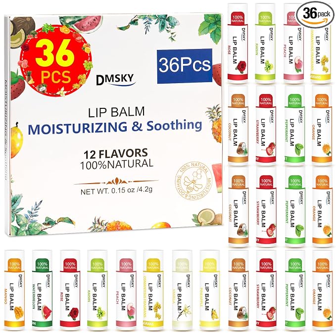 DMSKY Lip Balm 36 Pack, Natural Lip Balm Bulk by DMSKY