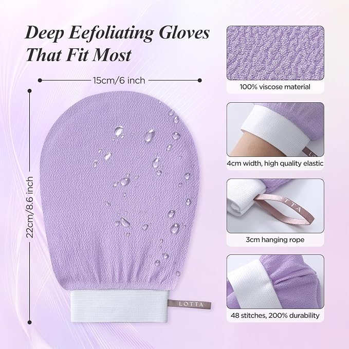 LOTTA Exfoliating Gloves 2Pcs Deep Exfoliation Mitt of 150D Shower Body Scrub - Image 5