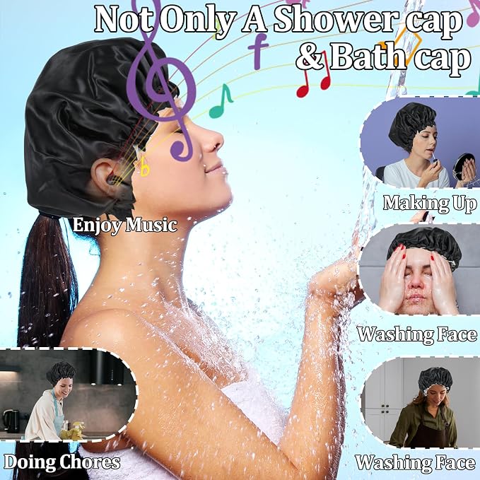 Ymapinc Reusable Shower Caps for Women Waterproof Hair Shower Cap Adjustable - Image 6