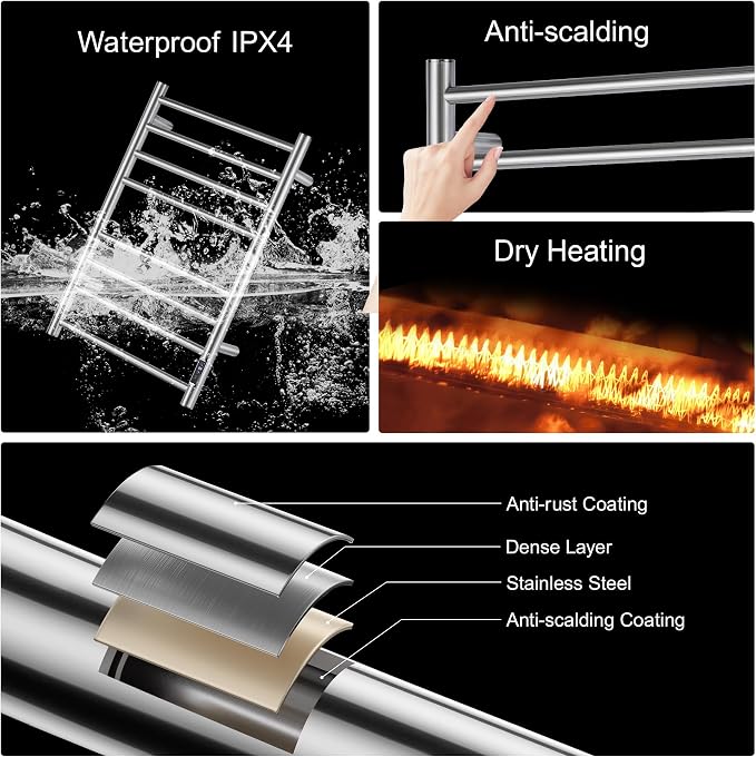 Towel Warmer Bathroom Wall Mounted Drying Rack Plug-in Electric Heated Towel - Image 6