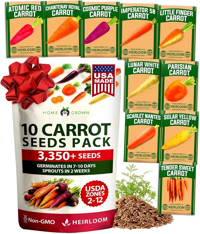 HOME GROWN Rainbow Carrot Seeds 10 Variety Mix 3350+ Heirloom Non-GMO Seeds by HOMEGROWN