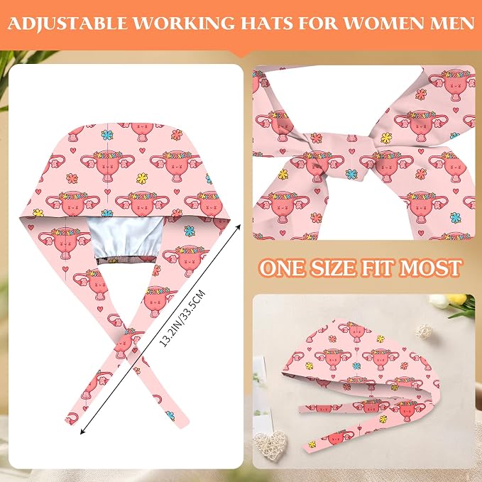 Adjustable Scrub Cap with Buttons & Sweatband, Working Hat with Elastic Tie Back - Image 4