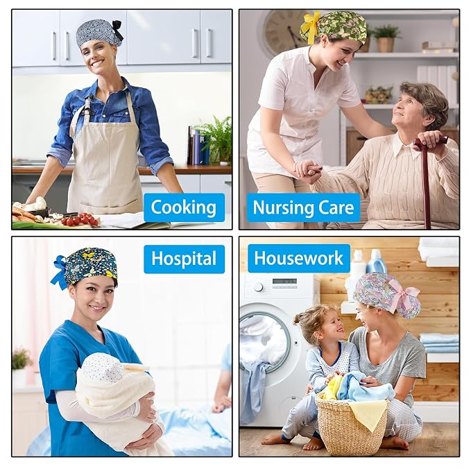 Scrub Caps Women Bouffant Scrub Hats Caps Nurses, Adjustable Working Cap - Image 7