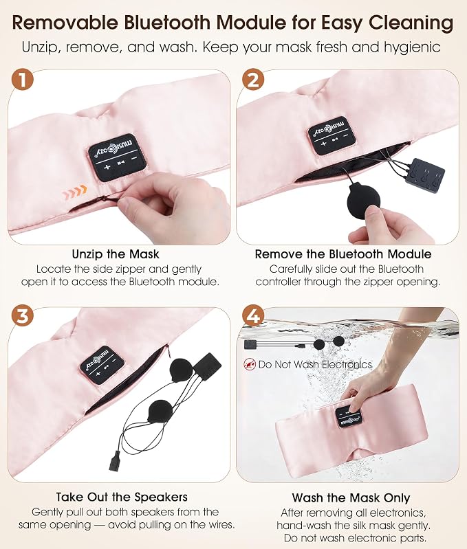 MUSICOZY 3D Silk Bluetooth Sleep Mask Headphones, Mulberry Silk Eye Mask - Image 6