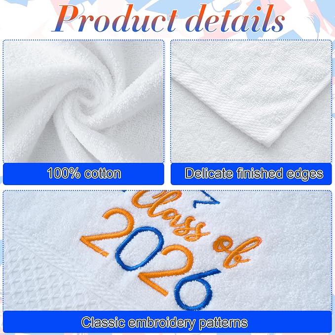 MASHAN Class of 2026 Graduation Hand Towels 3 Pack, 100% Cotton Soft Absorbent - Image 3