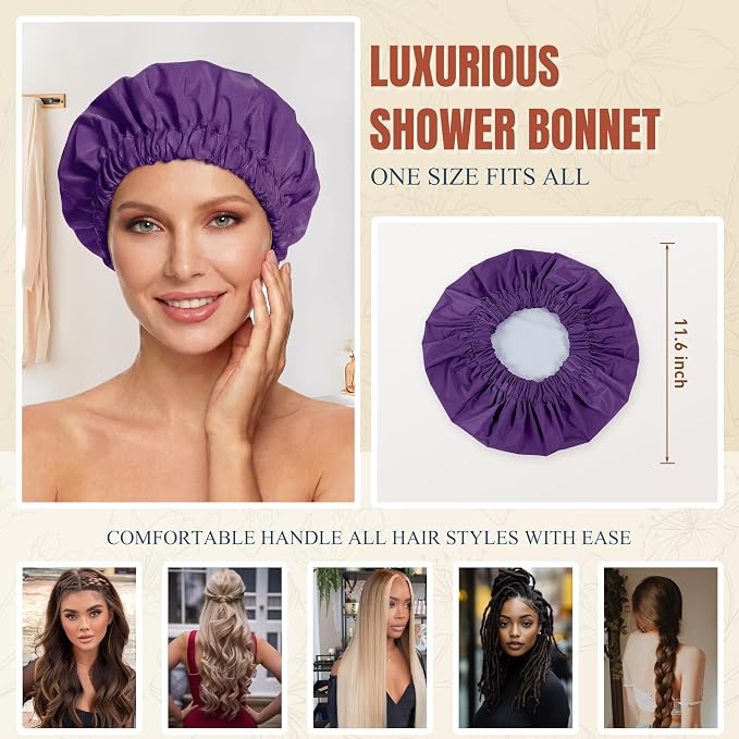 Reusable Shower Cap for Women, Large Waterproof Shower Bonnet - Image 4