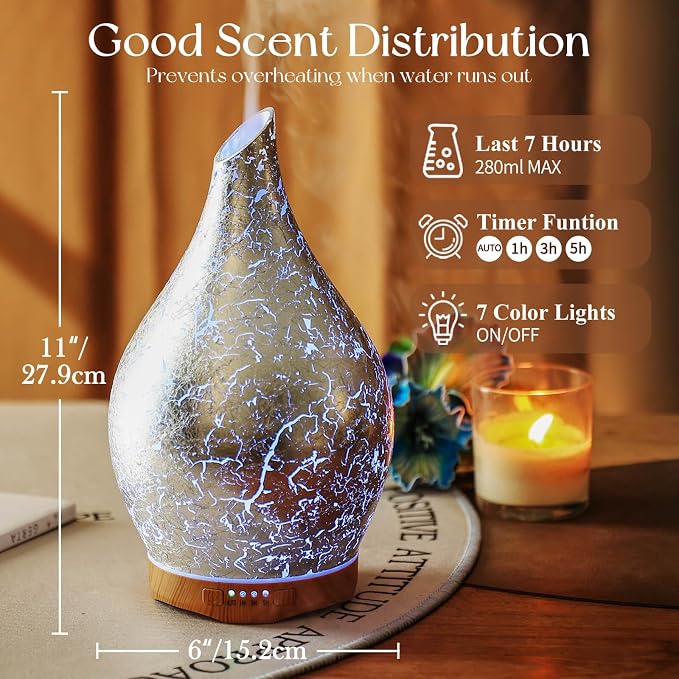 Porseme 280ml Essential Oil Diffuser, 3D Glass Aromatherapy Diffusor, - Image 3