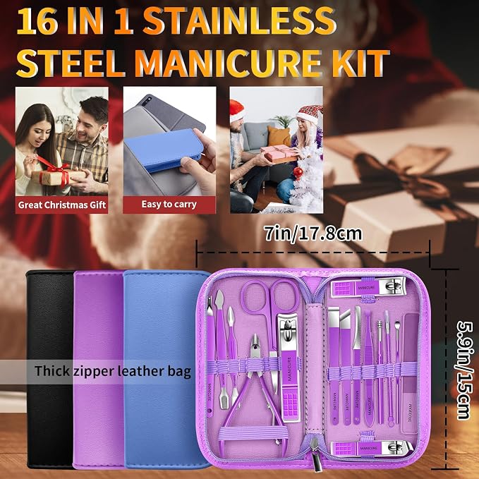 Manicure Set 16Pcs Nail Clippers Set Manicure Kit Professional Stainless Steel - Image 6