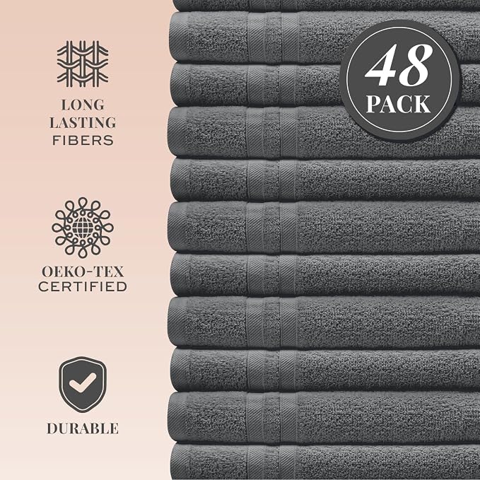 Wealuxe Dark Gray Washcloths 48 Pack - Image 2