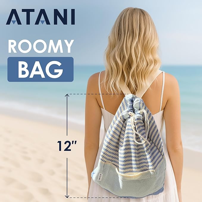 ATANI Turkish Beach Towel, Converts to a Bag, Oversized 100% Cotton Bath Towels - Image 4