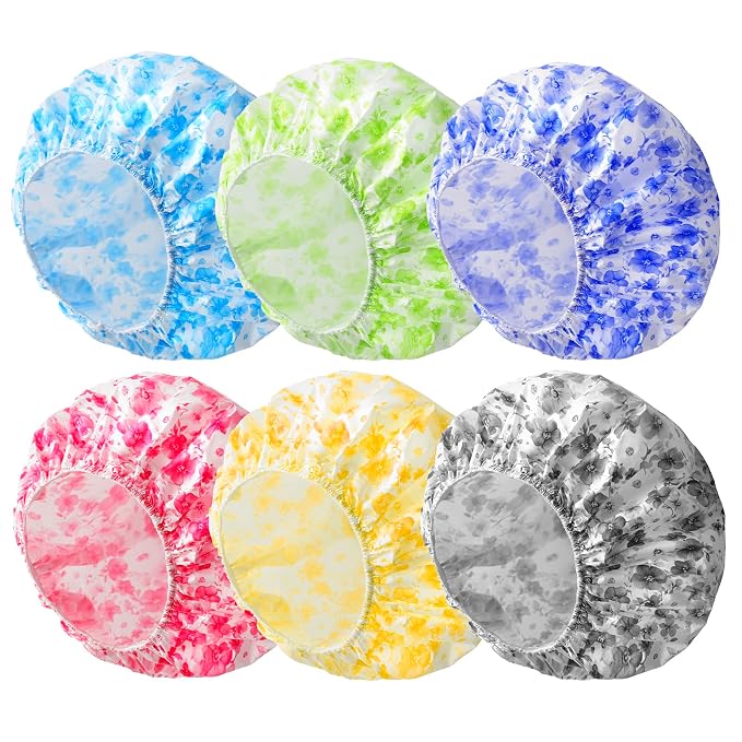 6 PCS Shower Caps for Women, Double Side Waterproof Shower Cap, Reusable by CHFONGDIRECT